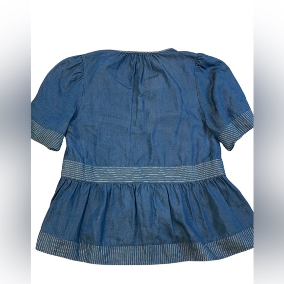 Kate Spade Chambray Indigo Striped Tassel Blouse Size Small - Picture 6 of 6